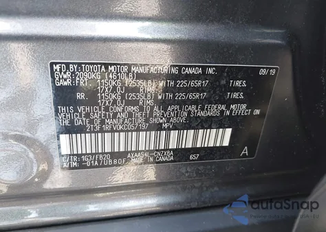 2019 Toyota Rav4 Le z USA, uszkodzony, nr VIN 2T3F1RFV0KC057197